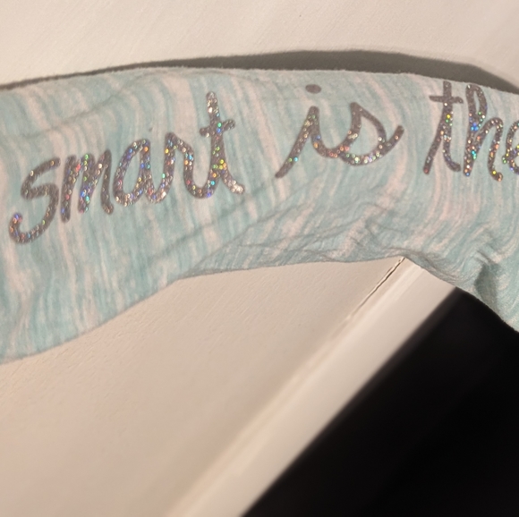 Flattering yoga type shirt so Brand Robin's egg glitter saying long sleeve gym - Picture 6 of 7